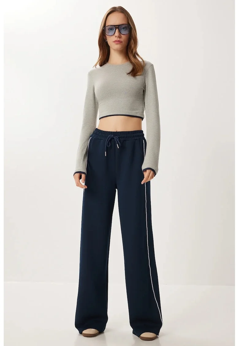 Pantaloni dama, Happiness Istanbul, de bumbac, regular fit, bleumarin, Bleumarin