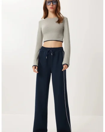 Pantaloni dama, Happiness Istanbul, de bumbac, regular fit, bleumarin, Bleumarin
