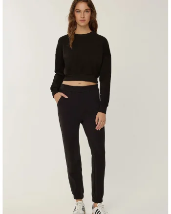 Pantaloni sport dama,  basic, negri, bumbac-elastan, design modern