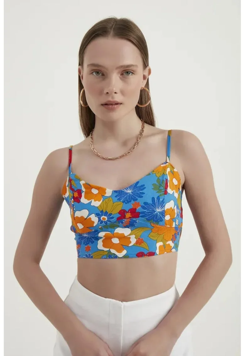 Top scurt,  floral, multicolor, textil