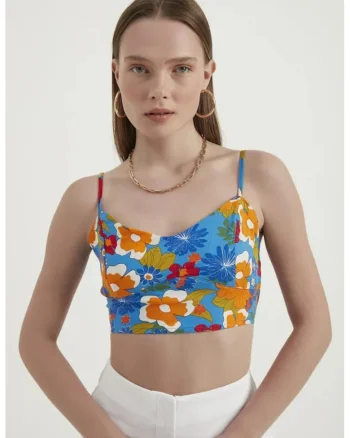 Top scurt,  floral, multicolor, textil