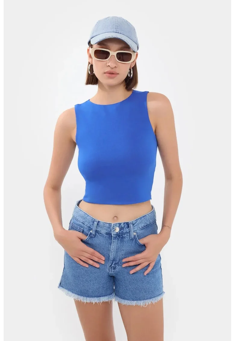 Maiou  Round Neck Basic, albastru, jerseu