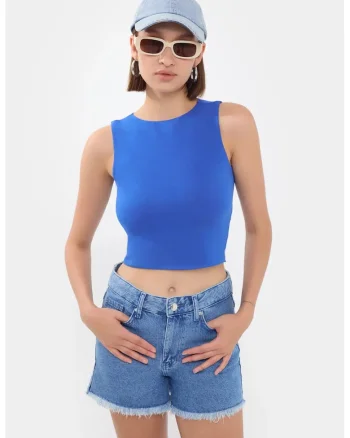 Maiou  Round Neck Basic, albastru, jerseu