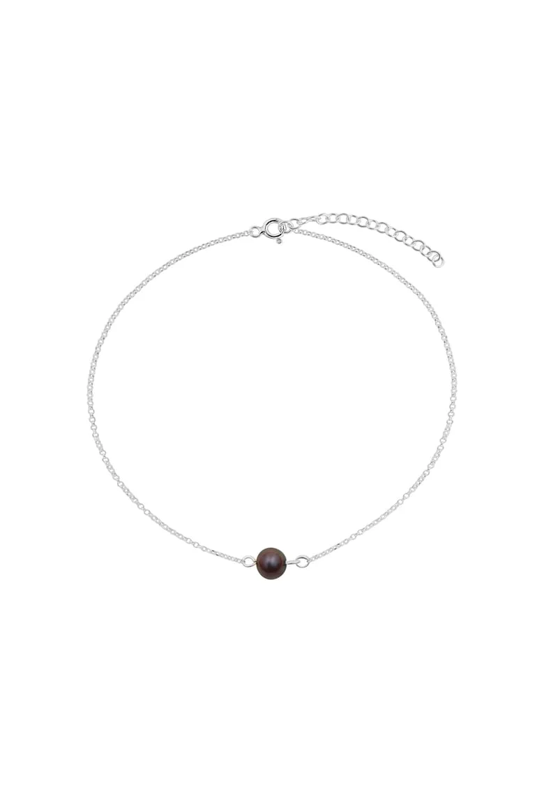 Bratara de picior din argint, perla neagra de cultura, 22-27 cm