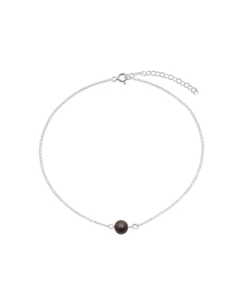 Bratara de picior din argint, perla neagra de cultura, 22-27 cm