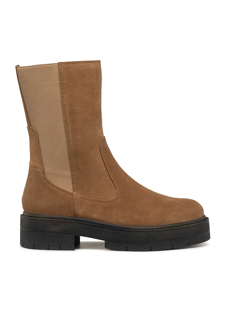 Ghete Chelsea de piele intoarsa cu fermoar, Caramel