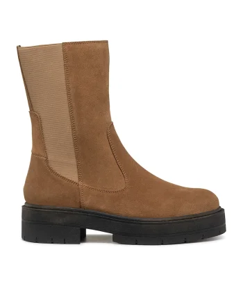 Ghete Chelsea de piele intoarsa cu fermoar, Caramel
