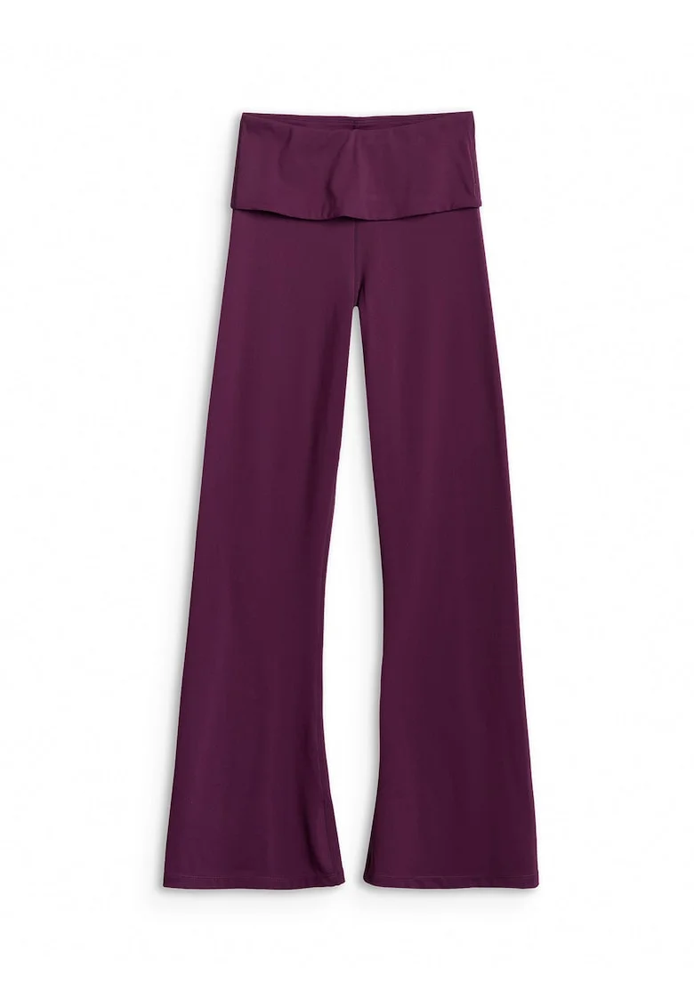 Pantaloni sport dama,  colanti cu picior evazat, mov, croiala ajustata