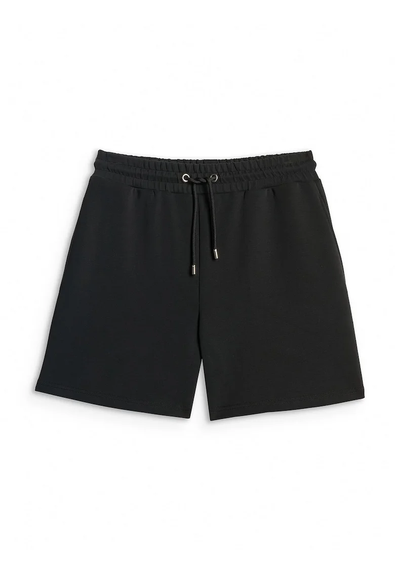 Pantaloni scurti de trening  pentru femei, negru, material cu modal, talie inalta, buzunare laterale