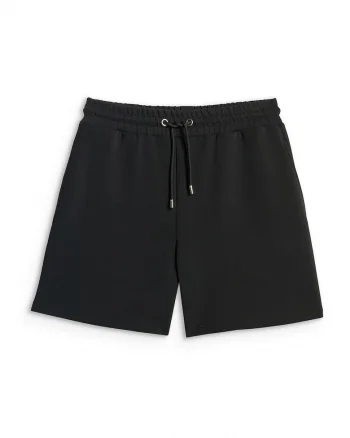 Pantaloni scurti de trening  pentru femei, negru, material cu modal, talie inalta, buzunare laterale