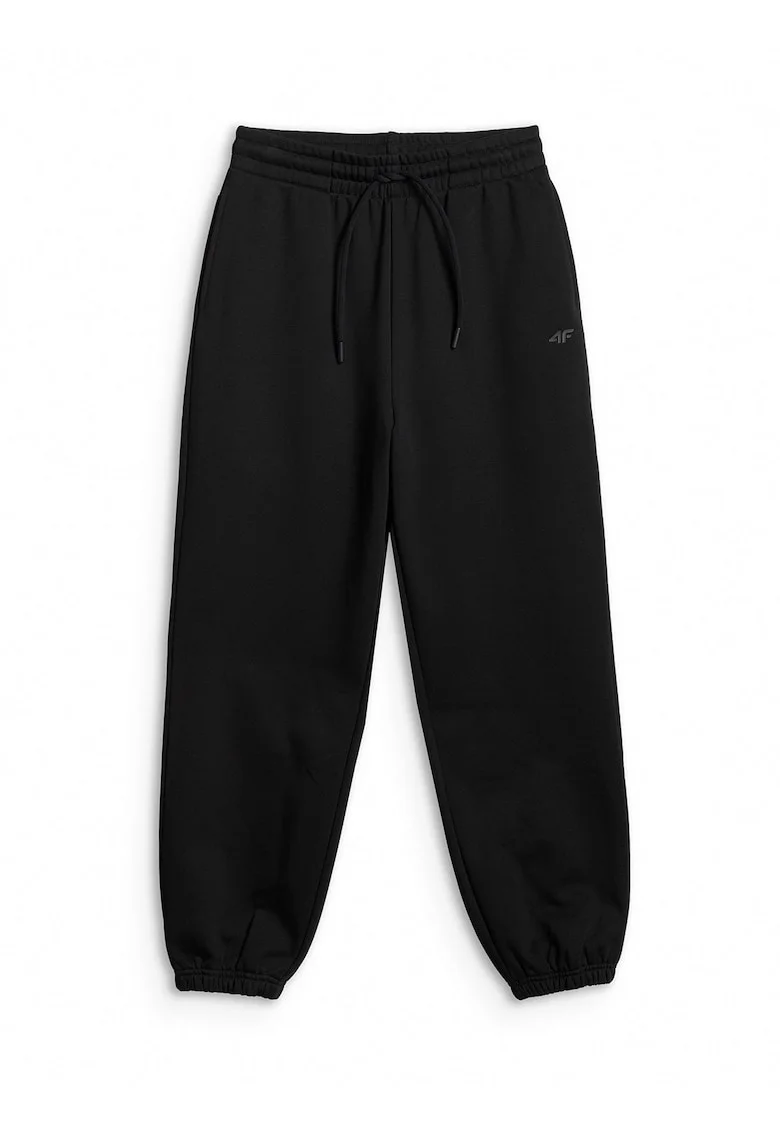 Pantaloni sport dama,  jogger, talie inalta, negru, tricot captusit