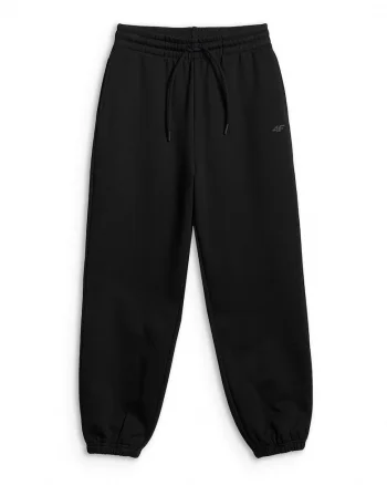 Pantaloni sport dama,  jogger, talie inalta, negru, tricot captusit
