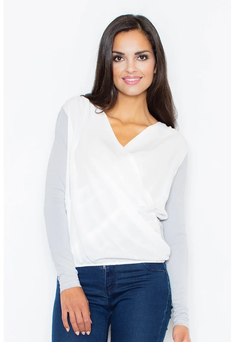 Bluza dama,  Viscoza/Elastan, Alb/Gri, Alb/Gri inchis