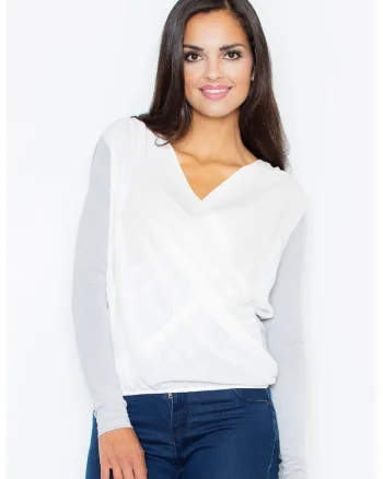 Bluza dama,  Viscoza/Elastan, Alb/Gri, Alb/Gri inchis