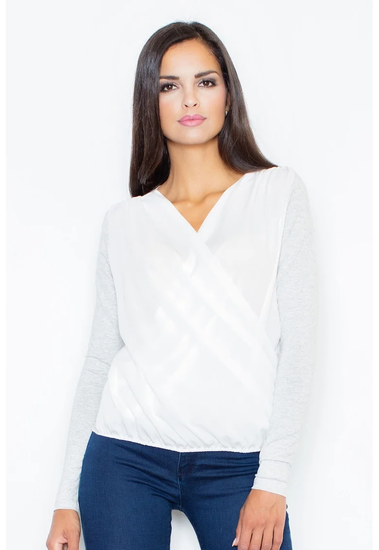 Bluza dama,  Viscoza/Elastan, Alb/Gri, Alb/Gri deschis