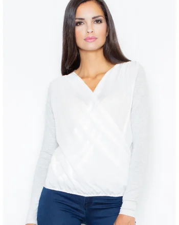 Bluza dama,  Viscoza/Elastan, Alb/Gri, Alb/Gri deschis