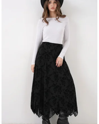 Fusta maxi  imprimeu floral, negru, Negru