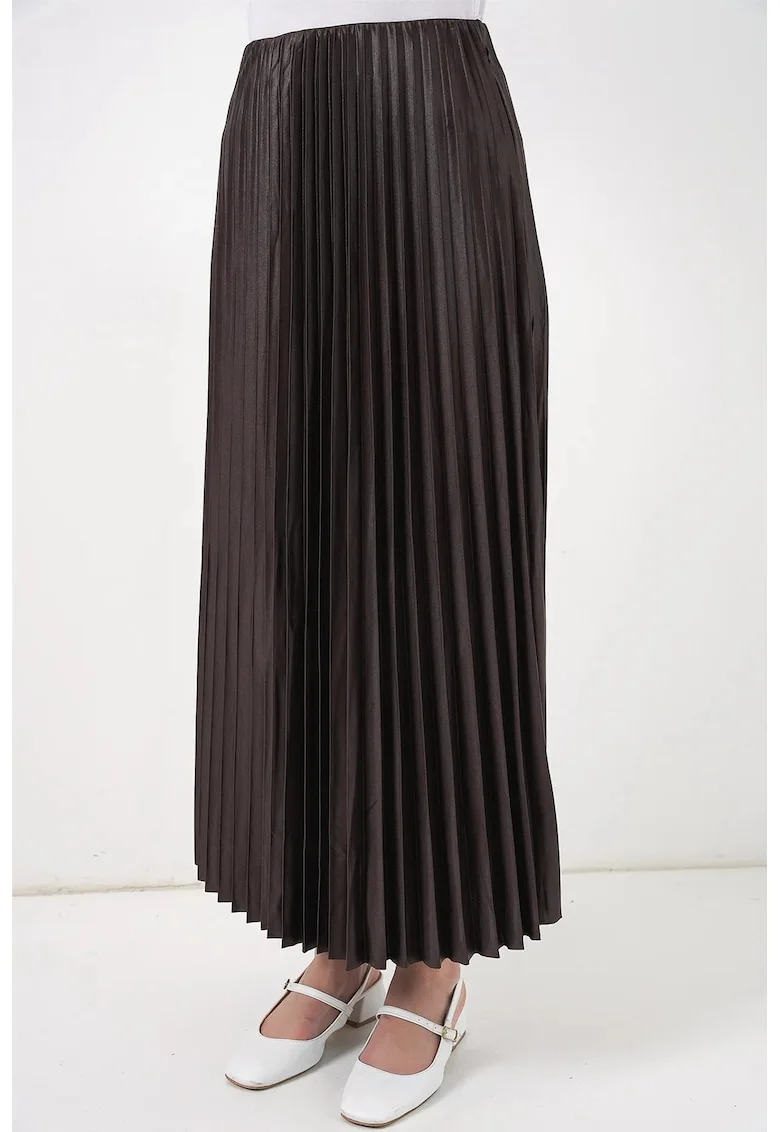 Fusta maxi  talie inalta, textura metalica, textil,, Maro