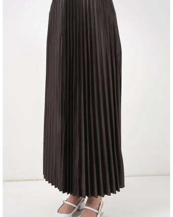 Fusta maxi  talie inalta, textura metalica, textil,, Maro