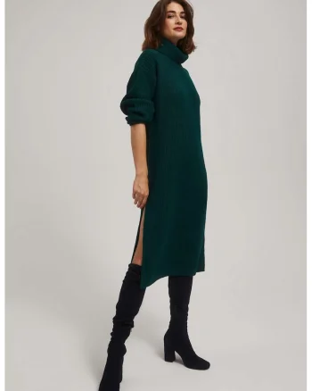 Rochie tricotata cu guler, smarald, Verde