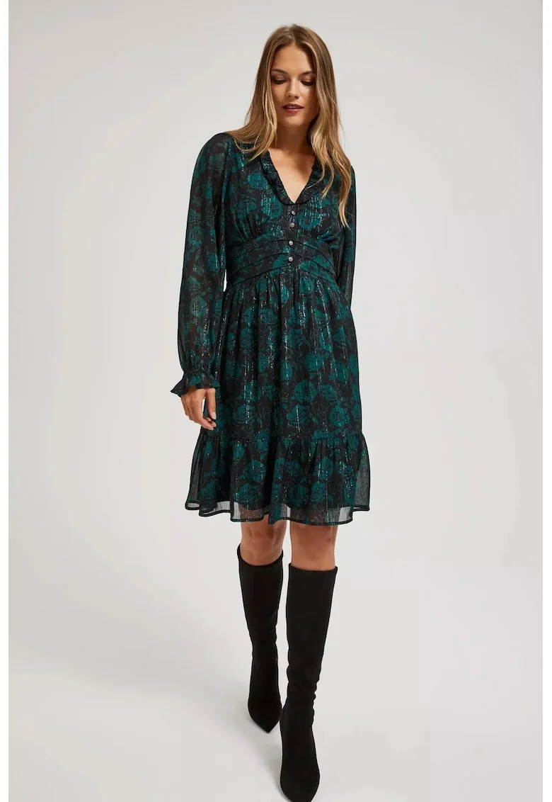 Rochie din chiffon cu model floral, Verde
