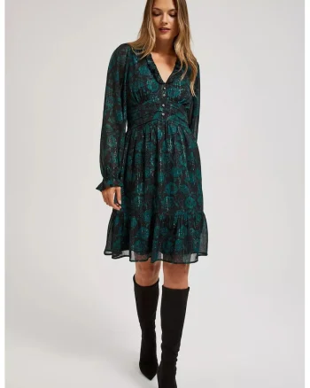 Rochie din chiffon cu model floral, Verde
