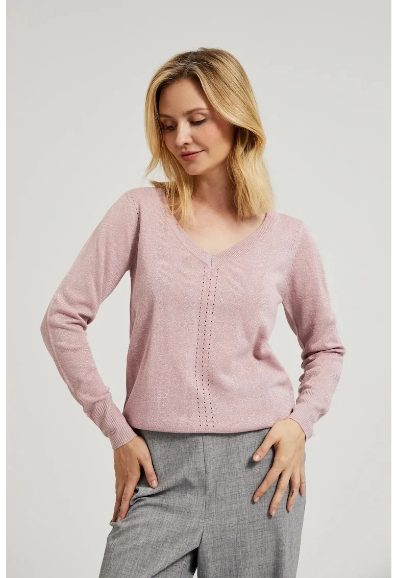 Pulover roz cu decolteu in V, Rose Symphonic