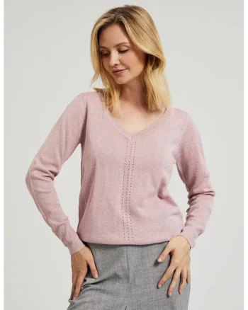 Pulover roz cu decolteu in V, Rose Symphonic