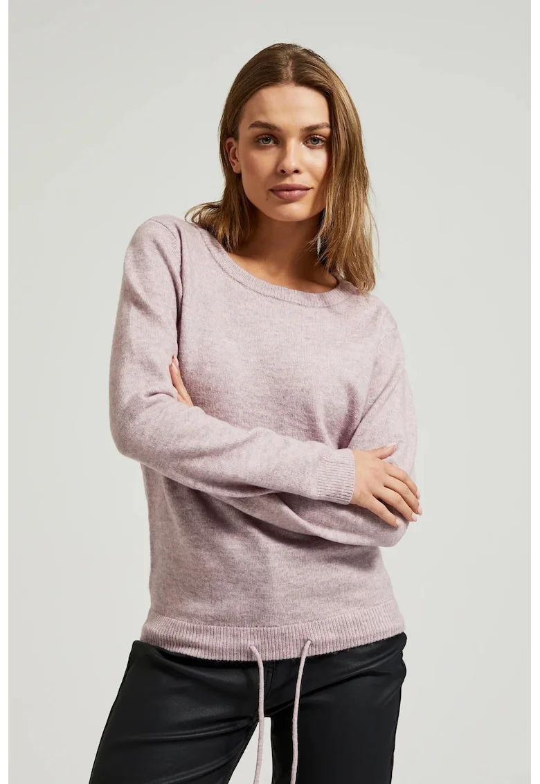 Pulover cu gat rotund si legatura la talie roz, Rose Symphonic