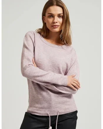 Pulover cu gat rotund si legatura la talie roz, Rose Symphonic