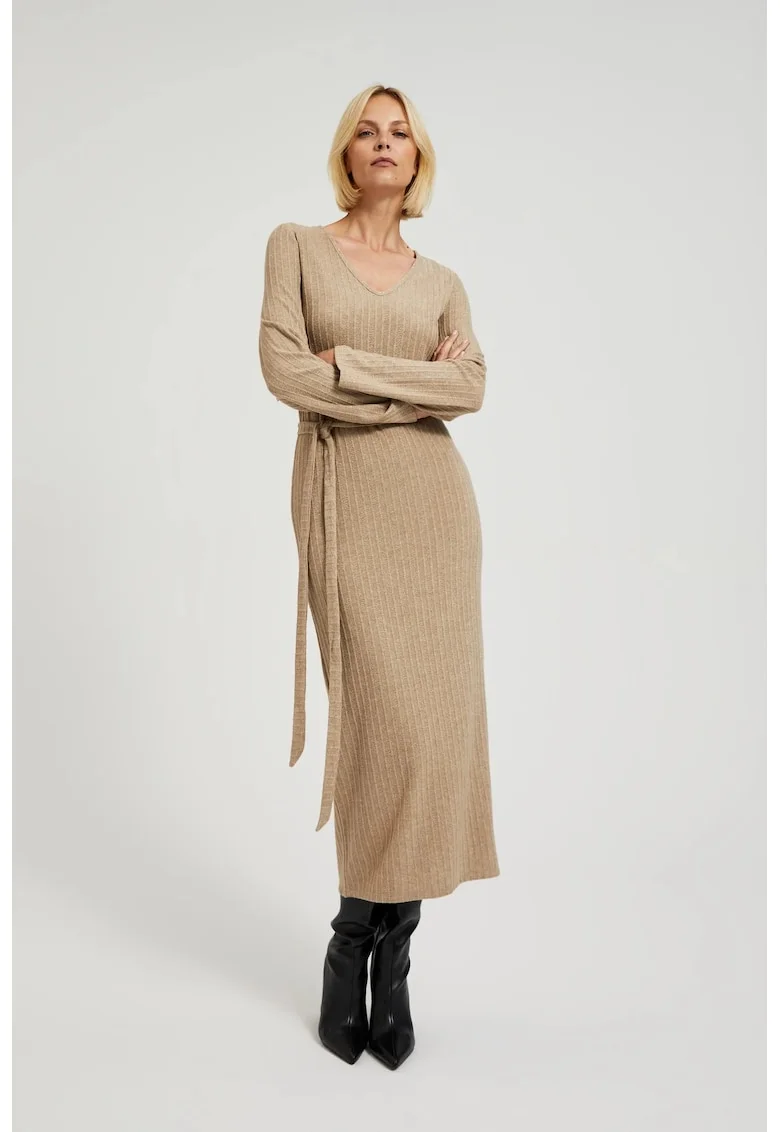 Rochie midi plisata bej, Bej
