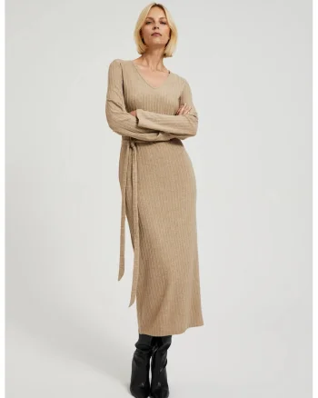 Rochie midi plisata bej, Bej