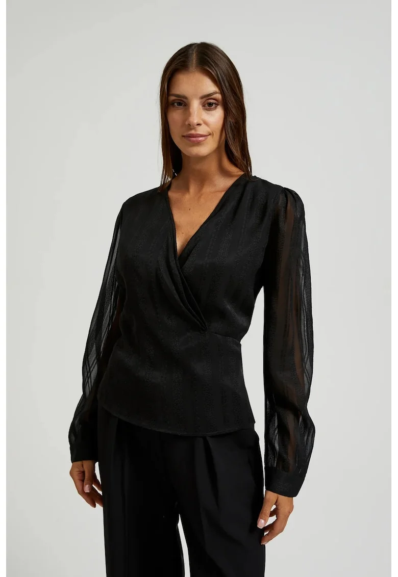 Camasa eleganta neagra cu decolteu in V, Alb