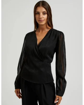 Camasa eleganta neagra cu decolteu in V, Alb