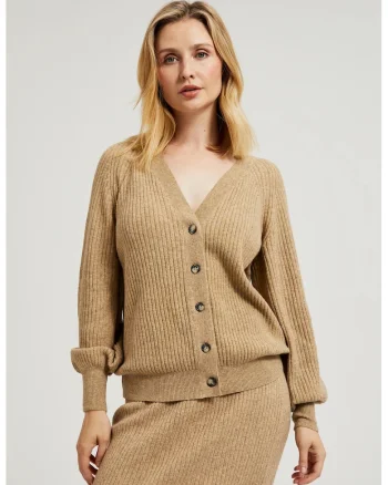 Cardigan bej cu nasturi si maneci bufante, Bej