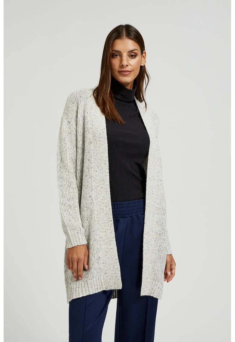 Cardigan bej cu lungime pana la mijlocul coapsei, Alb
