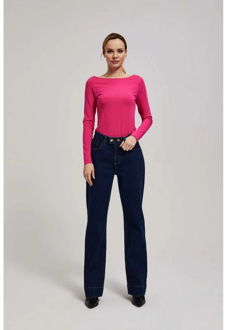 Jeansuri wide leg cu talie medie bleumarin, Albastru inchis