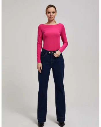 Jeansuri wide leg cu talie medie bleumarin, Albastru inchis