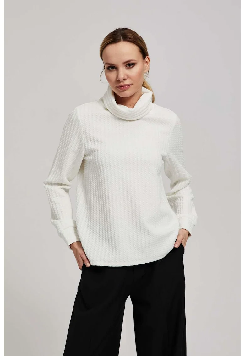 Bluza cu guler larg perlata, Alb