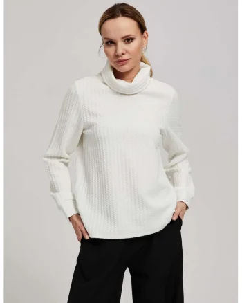 Bluza cu guler larg perlata, Alb