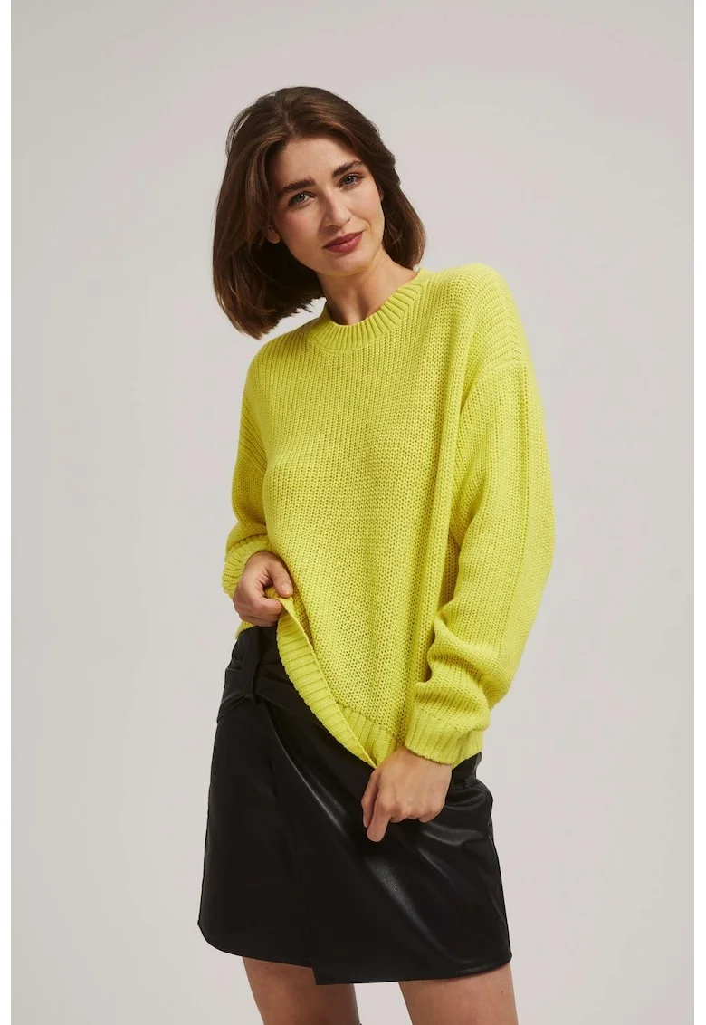 Pulover verde limon cu gat rotund, Verde