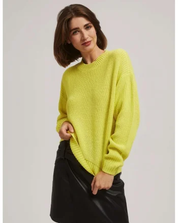 Pulover verde limon cu gat rotund, Verde