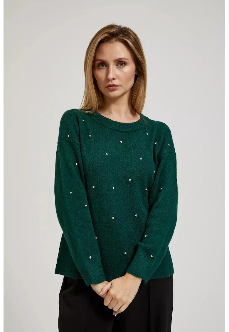 Pulover cu zirconii, Verde