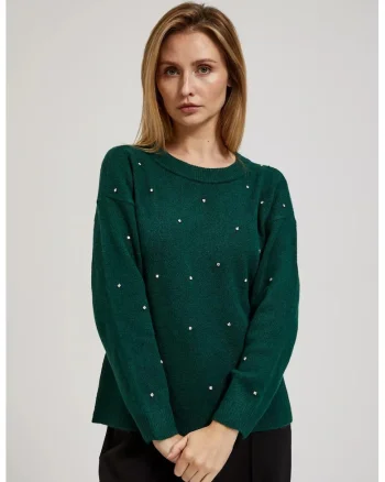 Pulover cu zirconii, Verde