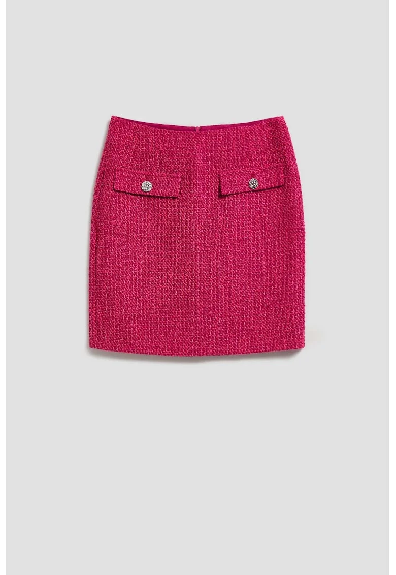 Fustă  fucsia poliester, cu decorative, Roz lucios