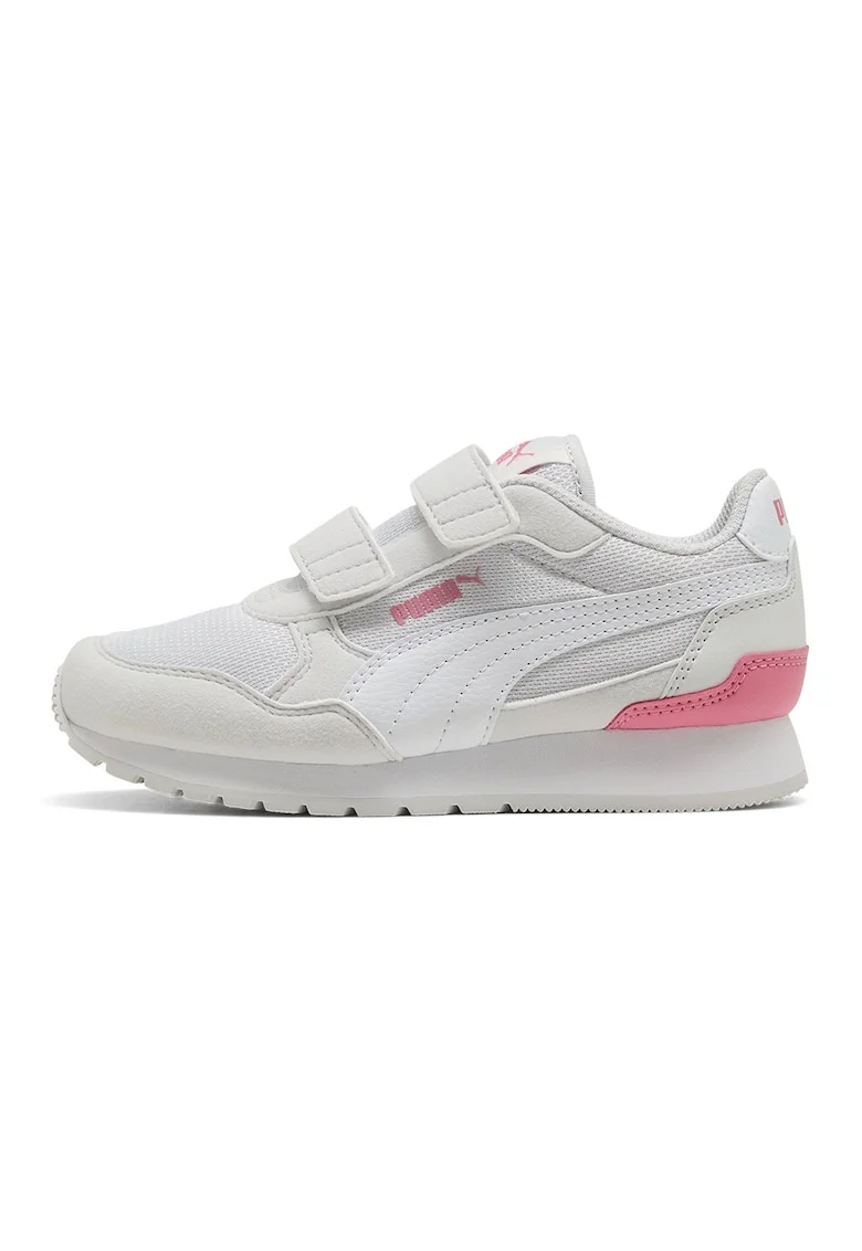 Pantofi sport ST Runner v4 cu bareta velcro si insertii de plasa, Alb/Roz