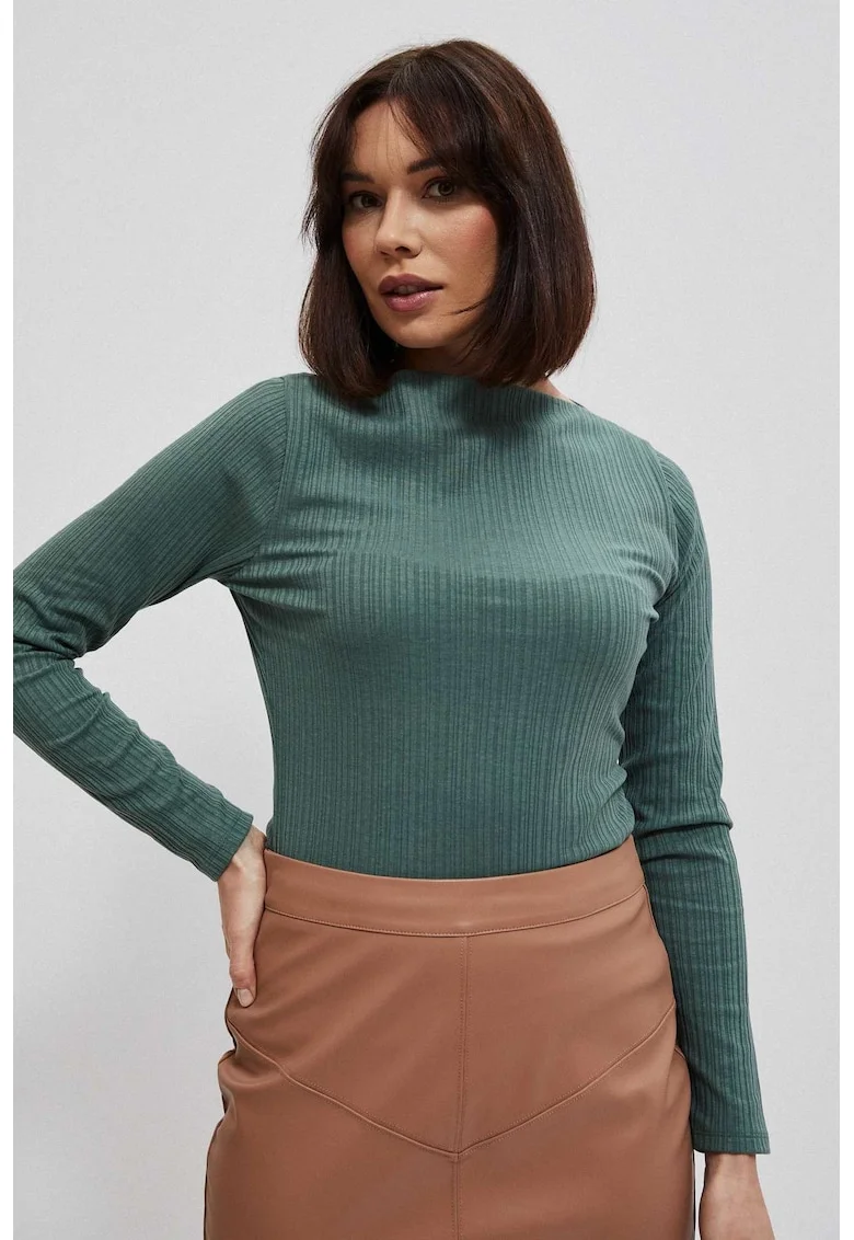 Top din tricot cu striatii masliniu, Kaki