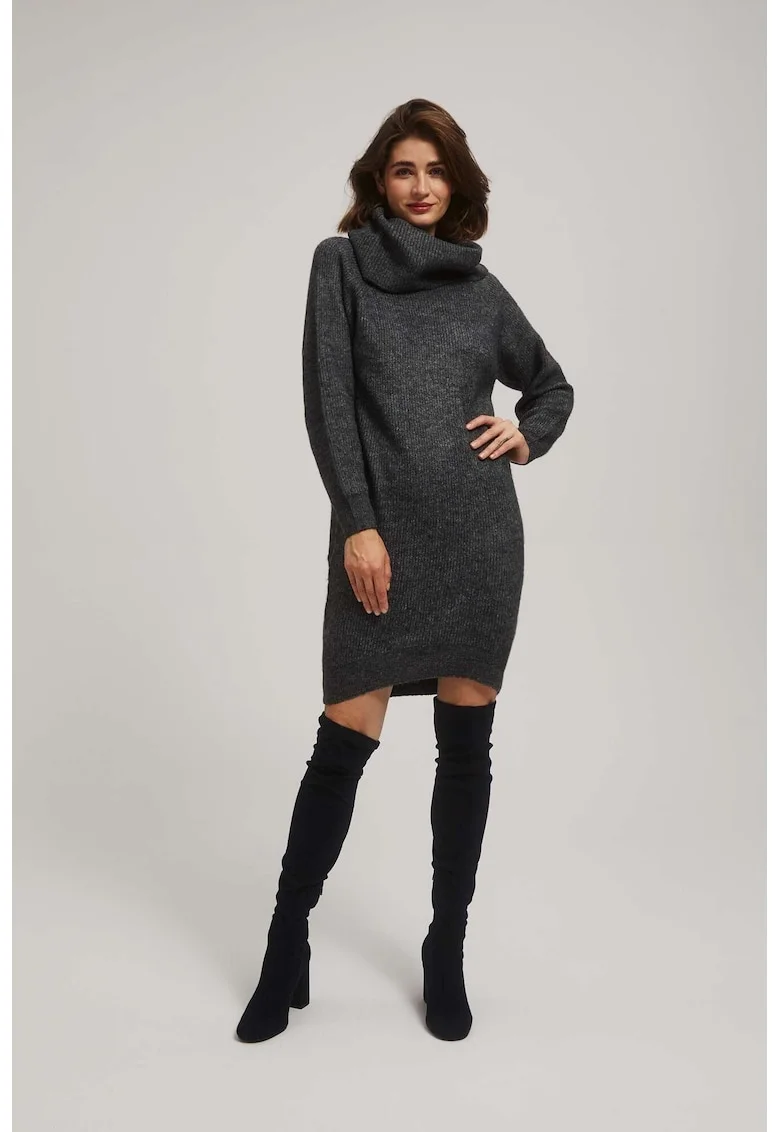 Rochie din tricot cu guler inalt grafit, Gri