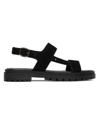 Sandale dama  piele intoarsa, negru, catarama, Negru
