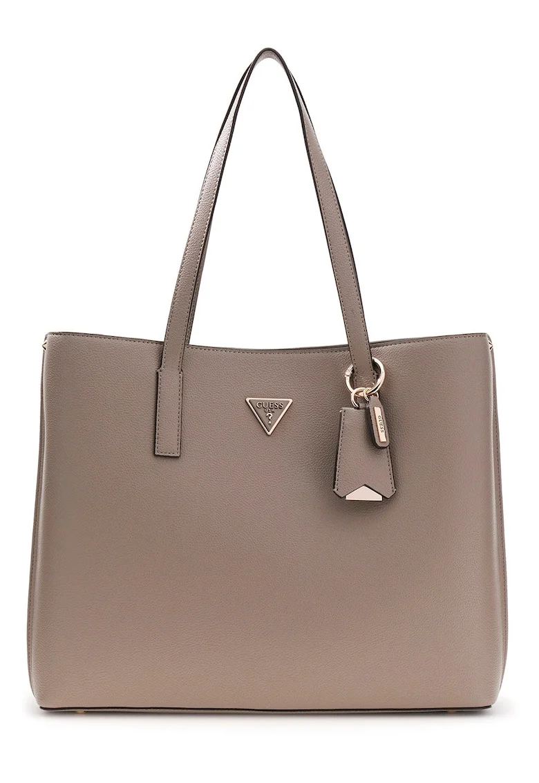 Geanta shopper de piele ecologica cu aplicatie logo, Grej